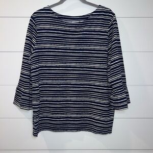 Weekends By Chico’s Navy White Striped 3/4 Bell Sleeve Top Size 2 (L) Nautical